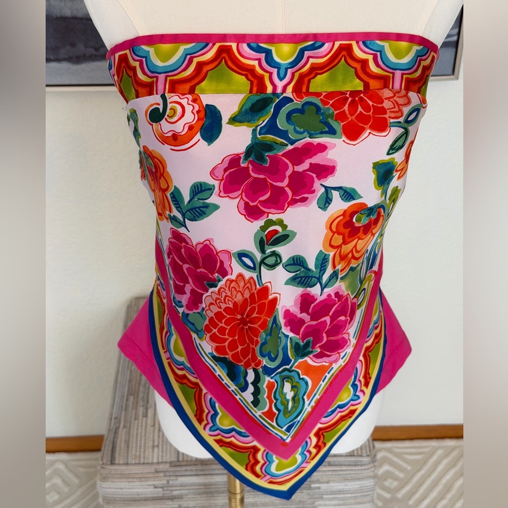 Caché Y2K Silk Scarf/Handkerchief Print Strapless Top Floral Bandana Hem - Picture 11 of 16